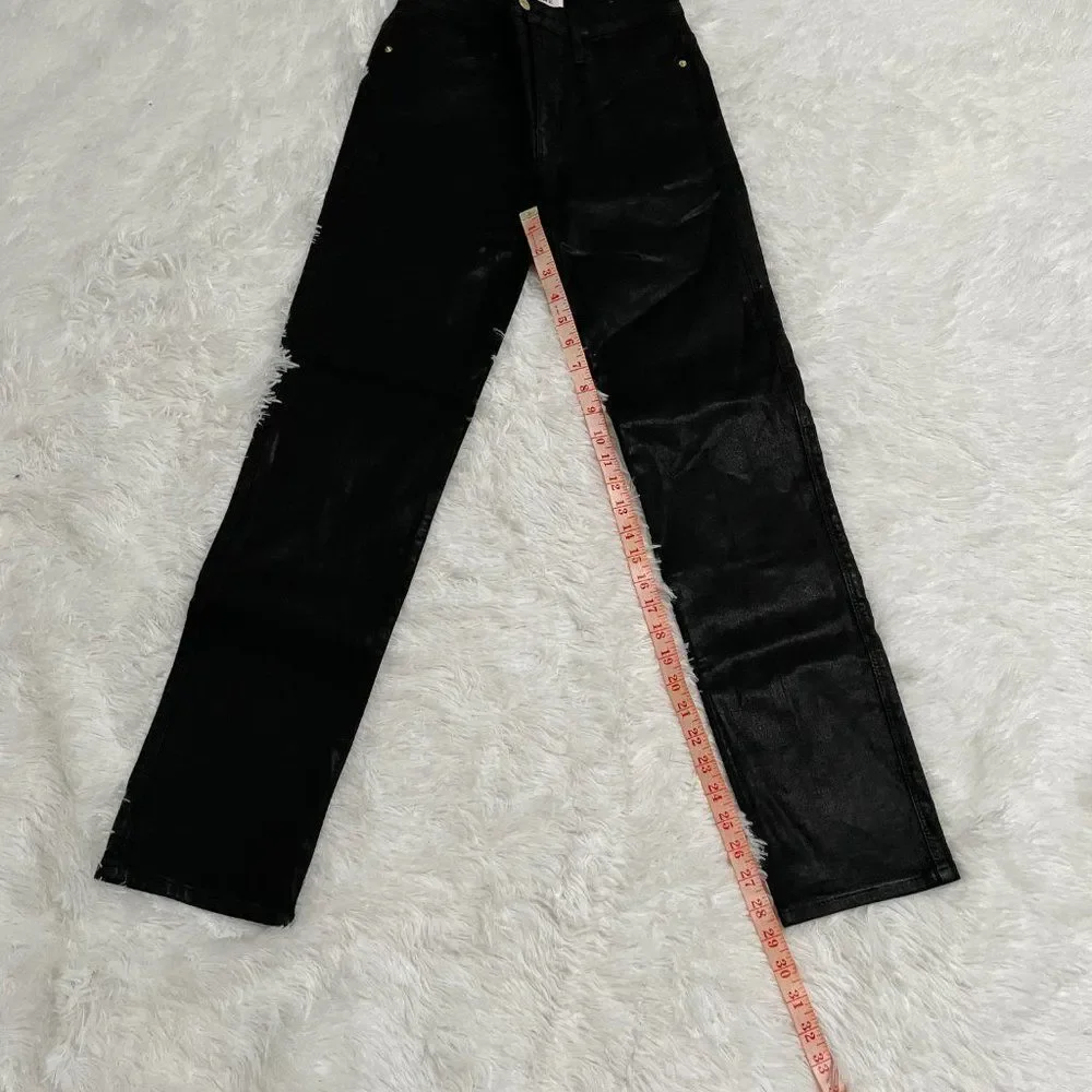Women Frame Le Sylvie Slender Straight Jeans Coated in Black Size 27